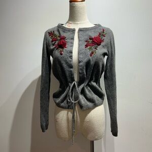 Moschino Wool/Cashmere/Angora Knit cardigan w/ floral 3D embroidery waist laced